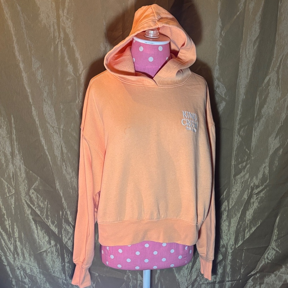 Old Navy Peach Hoodie with Embroidered Detail saying Kind Crew